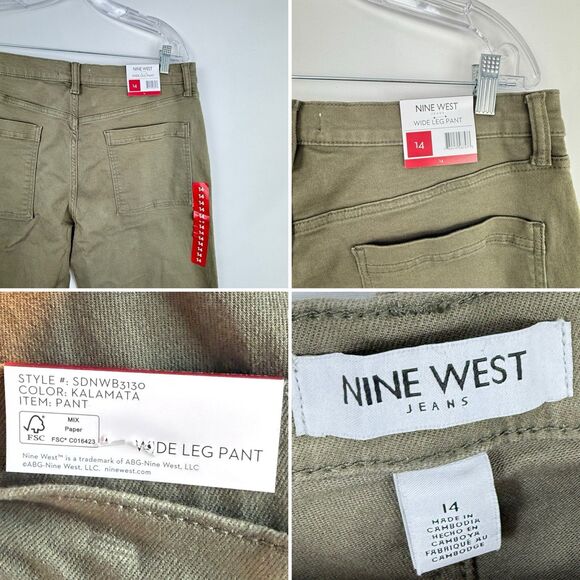 NINE WEST Women's Wide-Leg Jeans Green With Pockets Pants Size 14 New - Picture 10 of 16
